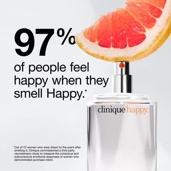 Flacone Clinique Happy Eau de Parfum 100ml con pompelmo rosa e note agrumate fresche
