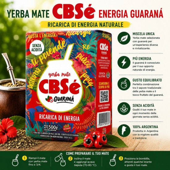 Yerba Mate CBSe Energia Guaranà 500 g Argentina Yerba Mate CBSe Energia Guaranà 500 g Miscela Argentina con Guaranà