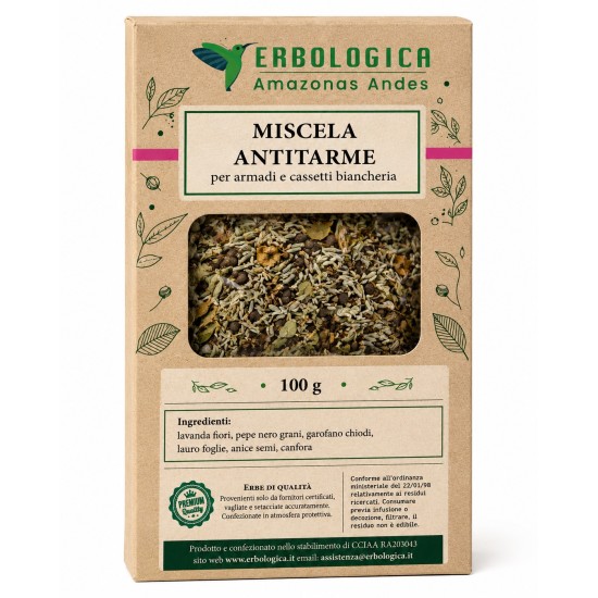 Miscela Antitarme Naturale per Armadi e Cassetti 100 g Erbologica Antitarme Naturale Erbologica 100 g con Lavanda Canfora e Spezie per Armadi e Biancheria