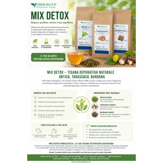 Mix Detox Naturale Erbologica – Ortica Tarassaco Bardana 300 g Mix Detox Naturale Erbologica – Ortica Tarassaco Bardana 300 g