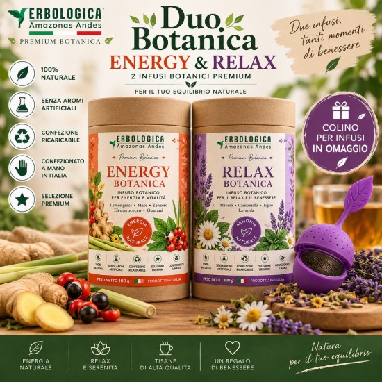 Duo Botanica Energy & Relax – 2 Infusi Premium con Colino Duo Botanica Energy & Relax – 2 Infusi Premium con Colino