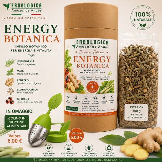 Confezione Energy Botanica infuso botanico premium con Lemongrass, Mate, Zenzero, Eleuterococco e Guaranà