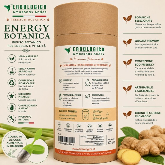 Confezione Energy Botanica infuso botanico premium con Lemongrass, Mate, Zenzero, Eleuterococco e Guaranà