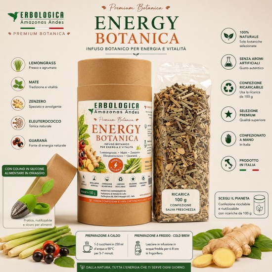 Confezione Energy Botanica infuso botanico premium con Lemongrass, Mate, Zenzero, Eleuterococco e Guaranà