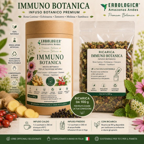 Immuno Botanica Premium con Rosa Canina, Echinacea, Zenzero, Melissa e Sambuco - Infuso botanico confezionato a mano in Italia