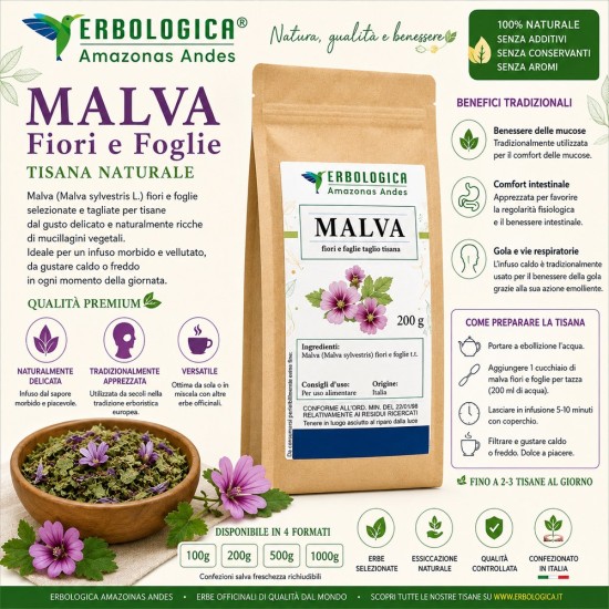 Malva Fiori e Foglie essiccata per tisana naturale sfusa di qualità premium