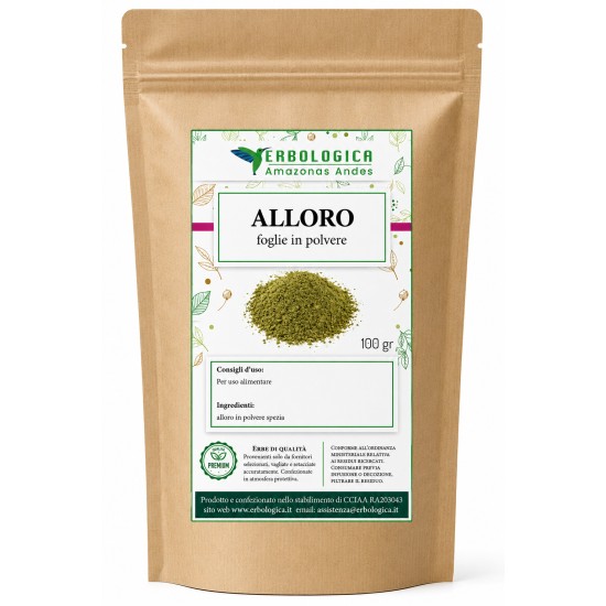 Confezione di alloro foglie in polvere da 100g Erbologica Amazzonas Andes