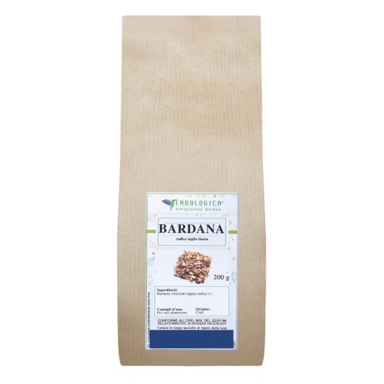 Sacchetto kraft da 200g di Bardana radice taglio tisana Erbologica Amazonas Andes