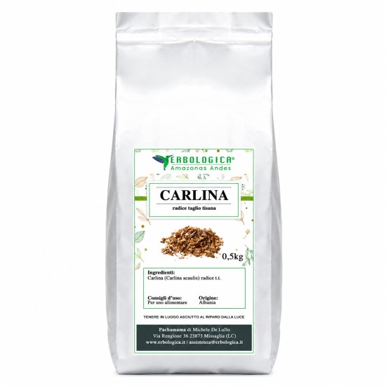 Pouch argentato da 500g di Carlina Radice Taglio Tisana (Carlina acaulis) Erbologica Amazonas Andes