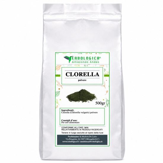 Clorella Polvere 500g Confezione da 500g di clorella in polvere Erbologica Amazonas Andes, microalga verde naturale ricca di nutrienti
