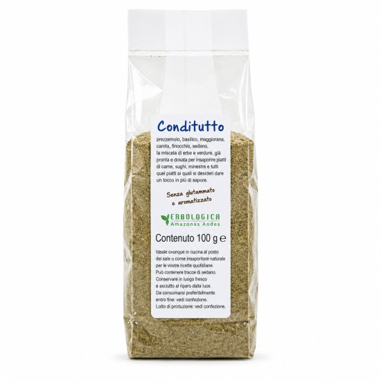 Preparato disidratato universale 100g con erbe aromatiche e spezie per cucina.