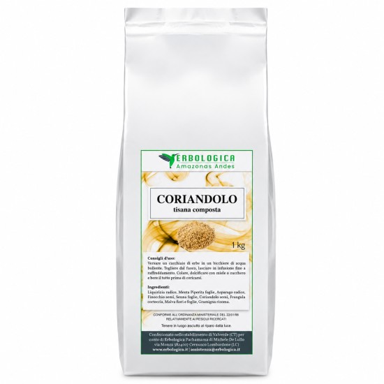 Coriandolo Tisana Composta 1kg Erbologica Amazonas Andes Busta da 1kg di Coriandolo Tisana Composta Erbologica Amazonas Andes per preparazione di infusi.