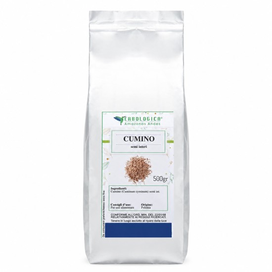 Cumino Semi Interi 500gr Erbologica Amazonas Andes Confezione Cumino Semi Interi 500gr (Cuminum cyminum) in busta Erbologica Amazonas Andes