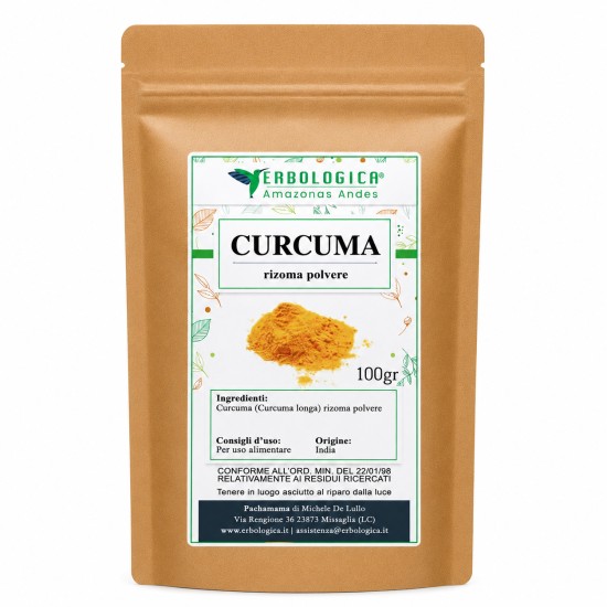 Curcuma in Polvere Premium 100gr (Curcuma longa) Erbologica Amazonas Andes per uso alimentare