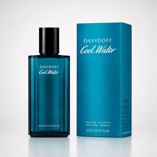Davidoff Cool Water Eau de Toilette 75 ml da uomo Natural Spray con flacone e confezione originale, fragranza fresca e marina.