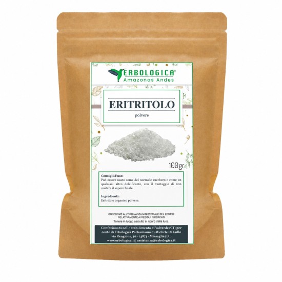 Confezione di Eritritolo in Polvere 100g Erbologica Amazonas Andes dolcificante naturale in polvere ideale come alternativa allo zucchero