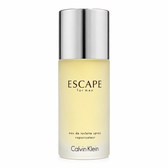 Flacone di Escape For Men Calvin Klein CK Eau de Toilette 100 ml profumo da uomo con design cilindrico e finitura satinata