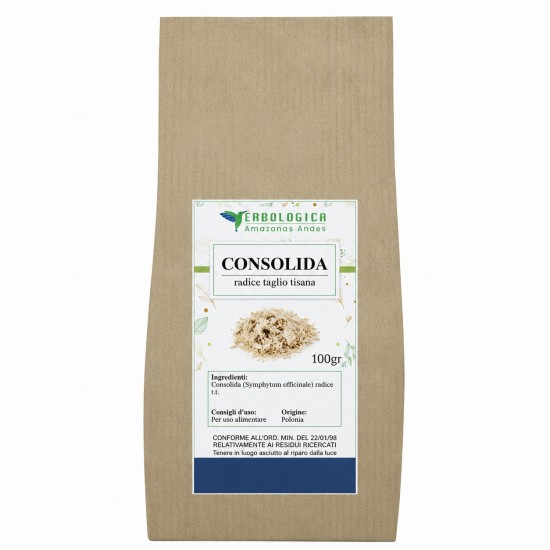 Consolida Radice Tisana 100g Erbologica Amazonas Andes Consolida Radice Tisana 100g di Erbologica Amazonas Andes, radice essiccata taglio tisana in busta kraft richiudibile