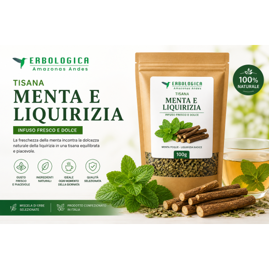 Tisana menta e liquirizia naturale 100 g infuso rinfrescante Tisana menta e liquirizia naturale 100 g infuso rinfrescante