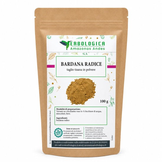 Bardana radice in polvere (Arctium lappa) in busta kraft da 100g Erbologica Amazonas Andes