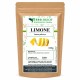 Busta kraft da 100g di Limone (Citrus limon) bucce polvere Erbologica Amazonas Andes con etichetta illustrata e scorza di limone su sfondo bianco.