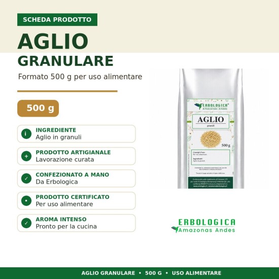 Aglio in Granuli Erbologica Amazonas Andes 500 g Confezione di aglio in granuli Erbologica Amazonas Andes da 500 g