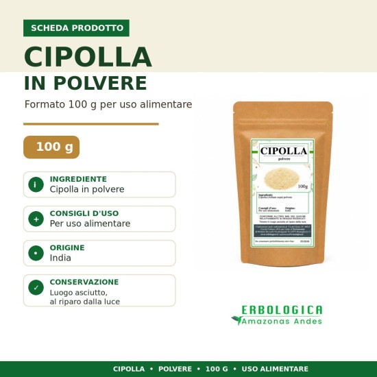 Cipolla in polvere Erbologica spezia fine per sughi, zuppe, salse, carne, verdure e condimenti naturali