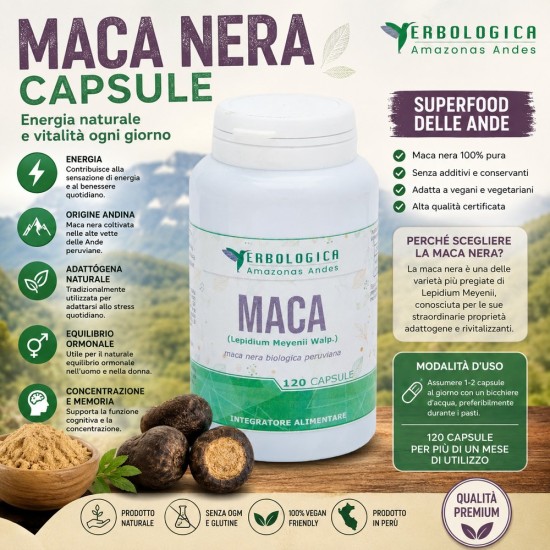 Maca Nera Capsule Integratore Alimentare con Maca Peruviana Lepidium meyenii