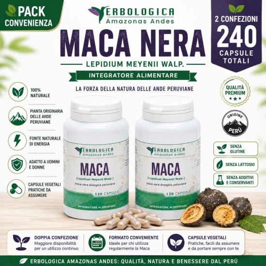 Maca Nera 240 Capsule (2 Confezioni) – Pack Convenienza Integratore Alimentare Maca Nera 240 Capsule (2 Confezioni) – Pack Convenienza Integratore Alimentare