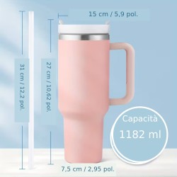 Bicchiere Termico 1,18 Litri con Manico e Cannuccia