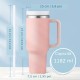 Bicchiere termico 1,18 litri rosa e rosso con manico Bicchiere termico 1,18 litri in acciaio inox rosa e rosso con manico, coperchio e cannuccia per auto, sport e viaggi