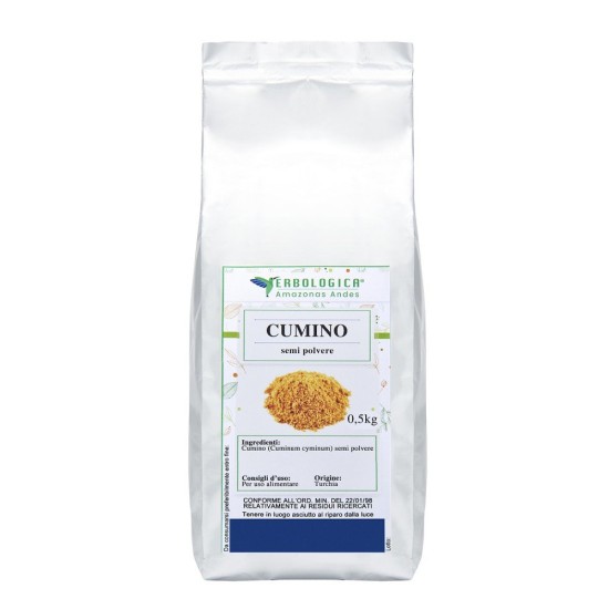 Cumino Semi in Polvere 500 g Erbologica Amazonas Andes in confezione richiudibile con etichetta frontale