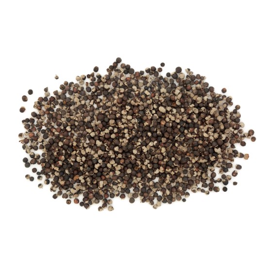 Primo piano di agnocasto con frutti interi essiccati utilizzati per tisane e infusi naturali.