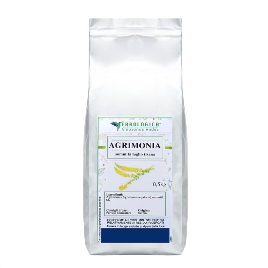 Busta di agrimonia sommità taglio per tisana naturale Erbologica Amazonas Andes da 500 g.