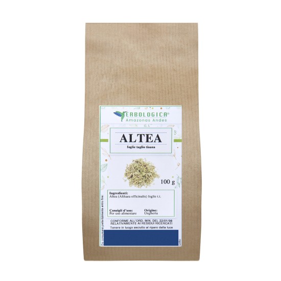 Confezione da 100 g di Altea foglie taglio tisana del marchio Erbologica Amazonas Andes in busta kraft