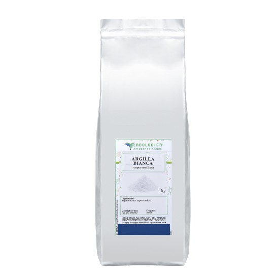 Argilla Bianca Superventilata 1 kg Confezione argentata Erbologica Amazonas Andes con Argilla Bianca Superventilata 1 kg.
