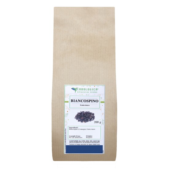 Biancospino Frutto Intero 200g Erbologica Amazonas Andes Sacchetto Kraft Busta kraft da 200g di Biancospino Frutto Intero Erbologica Amazonas Andes