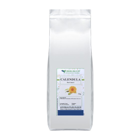 Confezione argentata da 1kg di Calendula Fiori Interi Erbologica Amazonas Andes