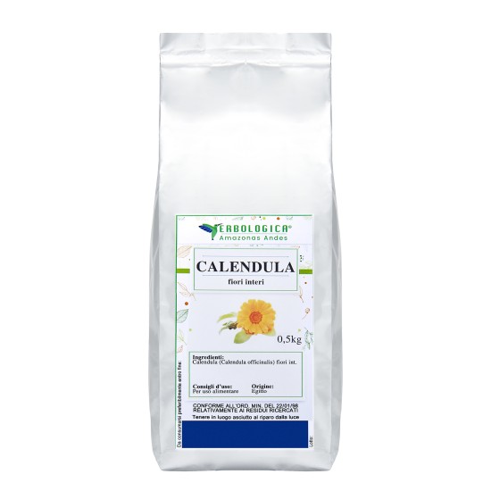 Pouch argentato da 500g di Calendula Fiori Interi Erbologica Amazonas Andes