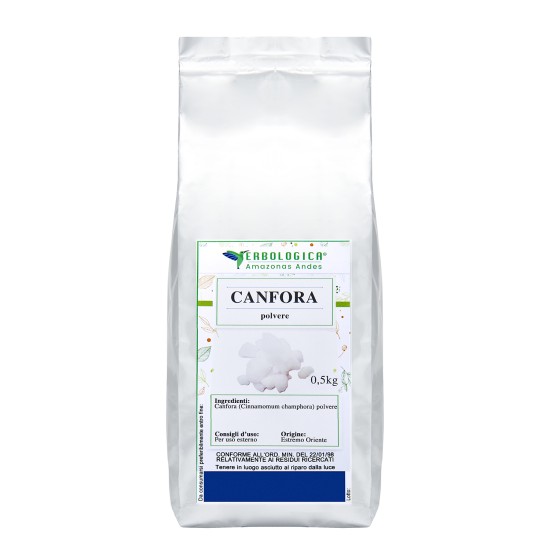 Canfora Polvere Cinnamomum camphora 500g Erbologica Amazonas Andes Pouch Argentato Pouch argentato da 500g di Canfora Polvere (Cinnamomum camphora) Erbologica Amazonas Andes.