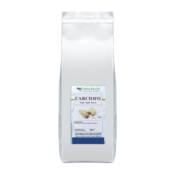 Confezione argentata da 1kg di Carciofo (Cynara scolymus) foglie taglio tisana Erbologica Amazonas Andes