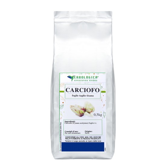 Pouch argentato da 500g di Carciofo (Cynara scolymus) foglie taglio tisana Erbologica Amazonas Andes