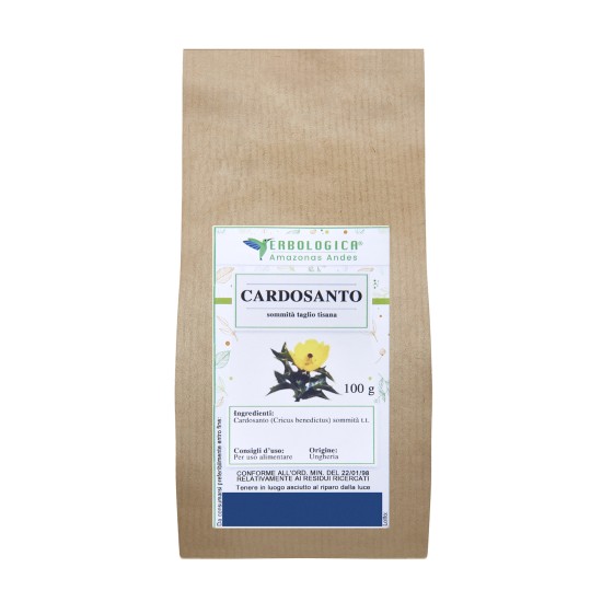 Cardosanto Sommità Taglio Tisana 100g Erbologica Amazonas Andes Sacchetto Kraft Sacchetto kraft da 100g di Cardosanto (Cnicus benedictus) sommità taglio tisana Erbologica Amazonas Andes