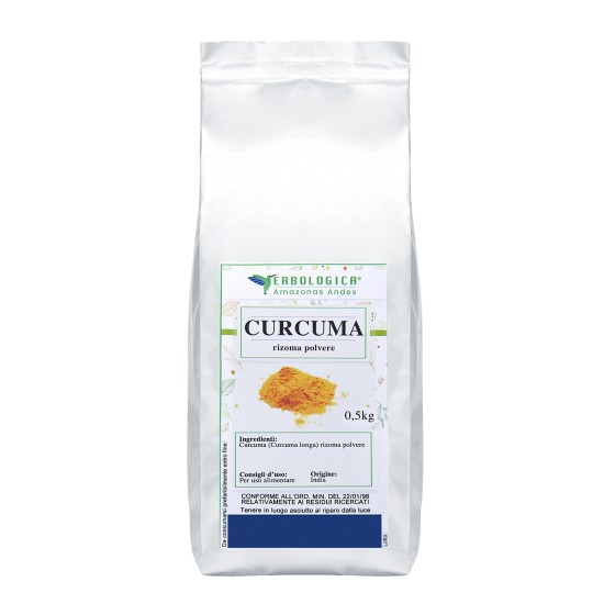 Curcuma in Polvere Premium 500gr (Curcuma longa) in busta Erbologica Amazonas Andes