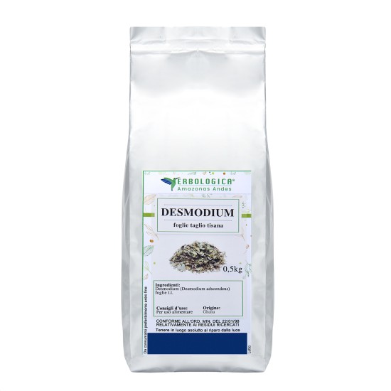 Desmodium Erba Tisana 500 g Erbologica Amazonas Andes confezione da 500 g di Desmodium Erba Tisana Erbologica Amazonas Andes in busta argentata con etichetta frontale originale