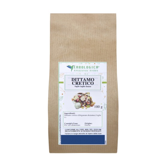Dittamo Cretico Foglie Tisana 100 g Erbologica Amazonas Andes Dittamo Cretico Foglie Tisana 100 g Erbologica Amazonas Andes in busta di carta con etichetta frontale originale
