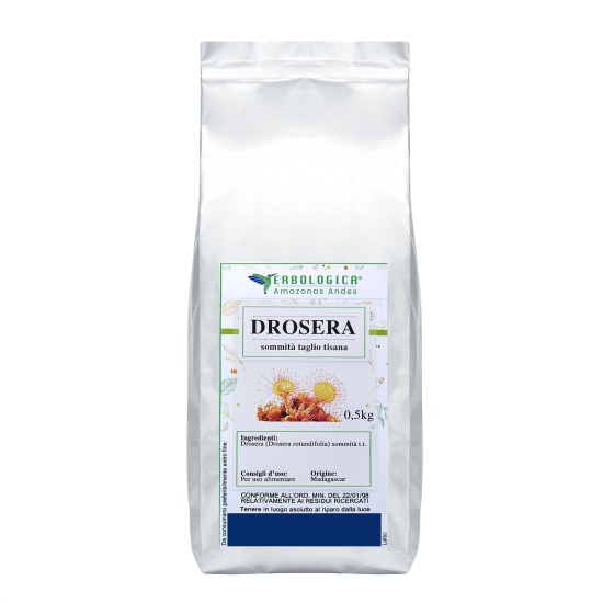 Drosera Ramentacea Sommità Taglio Tisana 500 g Confezione Confezione da 500 g di Drosera Ramentacea sommità taglio tisana in busta richiudibile per infusi naturali.