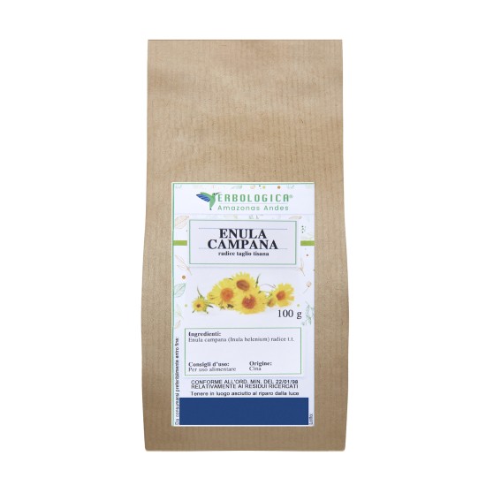 Confezione di Enula Campana Radice Tisana 100 g Erbologica Amazonas Andes, radice taglio tisana per infuso.