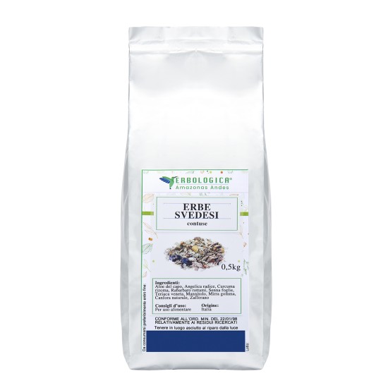 Erbe Svedesi per Liquori 500g Erbologica Amazonas Andes confezione da 500 grammi Sacchetto da 500g di Erbe Svedesi per Liquori Erbologica Amazonas Andes miscela di erbe contuse per la preparazione di liquori artigianali
