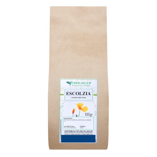 Confezione da 100gr di Escolzia pianta taglio tisana, erba essiccata per infuso naturale, ideale per tisane e preparazioni erboristiche